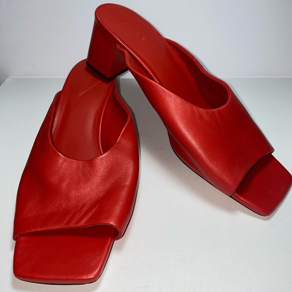Vince Shoes - Vince Never Worn Designer Luxury Red Elizabeth Leather Open Toe Block Heel Mules
